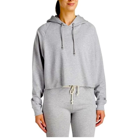 Joe’s Jeans Cropped Heather Gray Hooded Sweatshirt - Picture 1 of 7